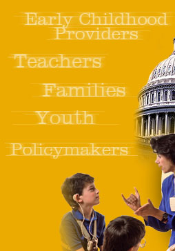 Several education based photos surrounding the IDEA Partnership logo. Also displayed are the phrases Early Childhood Providers, Teachers, Families, Youth, Policymakers, Administrators, Advocates, Related Service Providers.