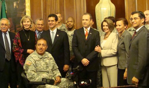 Reps. Pastor, Capps, Pierluisi, Velázquez, and Becerra, Ambassador Sarukhan, and soldiers from Walter Reed at the Cinco de Mayo celebration in the Capitol today