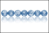 the seven continents on blue spheres