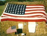 American flags and messages left by visitors as a memorial to those lost on Flight 93.