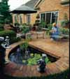 patio with pond