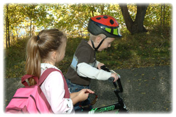 children walking and biking