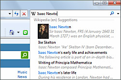 Internet Explorer 8 displaying visual search results for Isaac Newton.