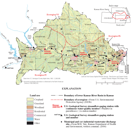 Location 
      			of real-time water-quality monitors on Kansas River