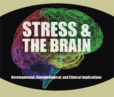 Color graphic of brain regions with Stress & the Brain text