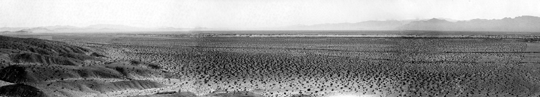 Panorama view of Coyote "dry lake" Valley and the Mohave Valley, San Bernardino County, California