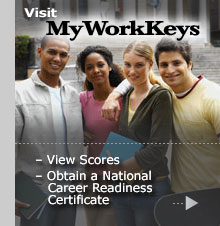 Visit MyWorkKeys. View Scores. Obtain a National Career Readiness Certificate. Search and Apply for Jobs.