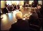 President Bush meets with bipartisan members of Congress to discuss the Department of Homeland Security Friday morning, June 7, 2002 in the Cabinet Room of the White House.  