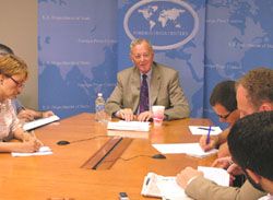 Date: 07/09/2009 Description: Melvin I. Urofsky, Professor of Law & Public Policy, Virginia Commonwealth University and Supreme Court expert sets the scene for Judge Sonia Sotomayor&apos;s Supreme Court confirmation hearing at the Washington Foreign Press Center on July 9, 2009. © State Dept Image