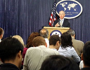 Date: 07/17/2009 Description: Assistant Secretary of Public Affairs Philip J. Crowley briefs about U.S. Foreign Policy Priorities and the Secretary&apos;s Trip to Asia at the Washington Foreign Press Center on July 17, 2009. © State Dept Image