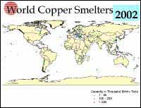 thumbnail of world copper smelter map showing world locations and capacities