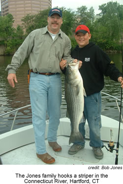 Jones family hooks and lands a striper