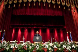 President Barack Obama speaks at Cairo University in Cairo, Thursday, June 4, 2009