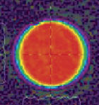 Laser power measurement after homogenization-circulatr shape-red, high intensity area fills most of field.