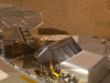 NASA's Phoenix Mars Lander shows a portion of the spacecraft's deck after deliveries of several Martian soil samples to instruments on the deck.