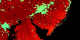 This image shows latent heat flux (watts per
square meter) predicted by LIS for 2001/06/11. The urban areas
stand out very distinctly against their surroundings, which have
more evaporation and therefore greater latent heat
flux.