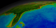 This animation begins with a wide shot of the United States and zooms down to the Eastern seaboard of the United States while cycling through nearly ten years of SeaWiFS biosphere data.