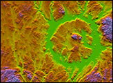 Topography of the Manicouagan Crater, Quebec, Canada