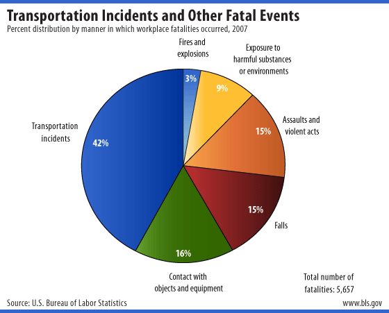 Percent distribution by manner in which workplace fatalities occurred, 2007