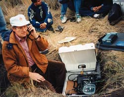 scientist testing volcano-monitoring instruments