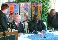 On August 20, 2009, Lesao Lehohla, Deputy Prime Minister of the Government of the Kingdom of Lesotho and Robert B. Nolan, U.S. Ambassador to Lesotho, signed the Partnership Framework to Support Implementation of the Lesotho National HIV and AIDS Response. Photo by Lesotho PEPFAR Team.