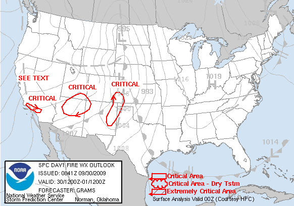 Lastest Day 1 fire weather forecast