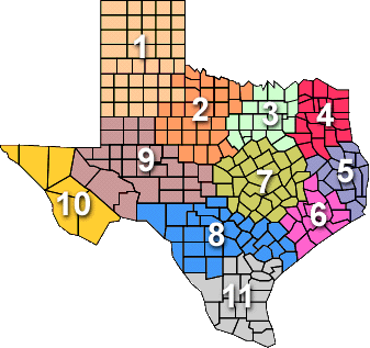 Regional Map of Texas with county boundaries
