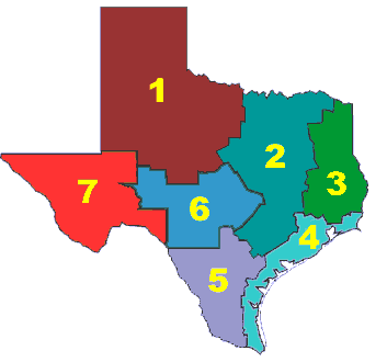 Clickable map showing Texas travel regions