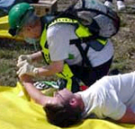 CERT member assists with first aid