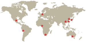 Map of the world, Austin's Sister Cities are marked with a star