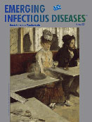 EID journal cover: painting titled Absinthe by Edgar Degas (1834–1917). Details at http://www.cdc.gov/eid/content/15/10/1708.htm.