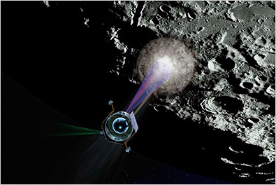 This artist's rendering released by NASA on Friday shows the Lunar Crater Observation and Sensing Satellite as it crashes into the moon to test for the presence of water.