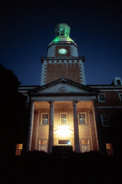 McConnell Tower lit up after a victory