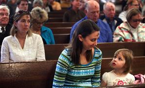 Elizabeth Harris and her daughter Lydia Harris, 3, were among the faithful who took part in Ash Wednesday services at St. David's Episcopal Church in downtown Austin.