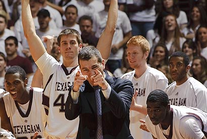 Texas A&M head coach Mark Turgeon reacts to a play during the second half.