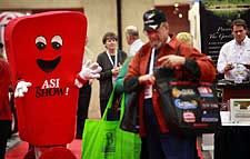 “Promo,” the Advertising Specialty Institute show’s mascot, wandered through the exhibits, where tchotchke was regarded as an offensive word.