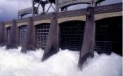 Spillway structure releasing water from the Bonneville Dam.