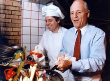 Norman Brinker (right) and executive chef Lex Berlin at the Addison Macaroni Grill in 1992.