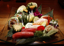 An assortment of hirame, tuna, yellowtail, salmon, uni and otoro at the Geisha House