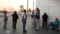 Football fans line up at Cowboys Stadium for playoff tickets