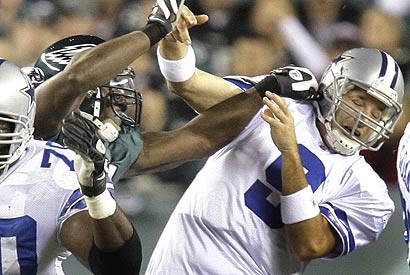 Tony Romo was sacked three times, threw an interception and had a fumble returned for a touchdown in last year's season-ending 44-6 loss at Philadelphia.