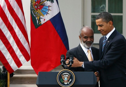 .S. President Barack Obama and Haitian President Rene Preval at the White House; Getty