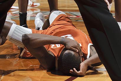 Texas freshman guard J'Covan Brown recovered from this hard fall, but the Longhorns have lost two other point guards for the season in 2010.
