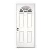 Premium 32 in. x 80 in. White Pre-Hung Right-Hand Inswing Fan Lite Entry Galvanized Steel Door with Brickmold