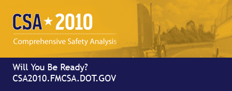 Links to the following subjects: Texting Ban, CSA 2010, New Entrant Safety Assurance Process, IEP Requirements are displayed after the rotating image.