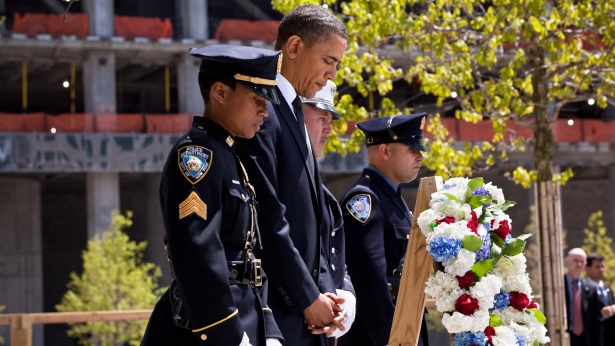 President Obama places a wreath at the site of the 9/11 Memorial at Ground Zero 