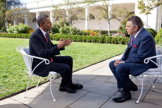 President Barack Obama Gestures During an Interview with Mario "Don Francisco" Kreutzberger 