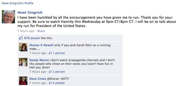 Newt Gingrich Facebook Wall