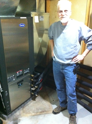 Geothermal heat pump with installer Patrick Ryan