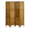 Rattan and Wood Light Honey Four-Panel Screen